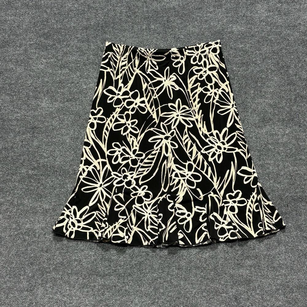 SJS Skirt Womens XL Black Floral A Line Knee Length Pull On Stretch Jersey